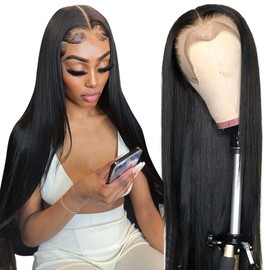 Lace Front Wigs Human Hair Straight 180％ Density, 13x4 HD Transparent Straight Lace Front Human Hair, for Black Women 13x4 Lace Frontal Wigs Natural Hairline With Baby Hair (24 Inch)