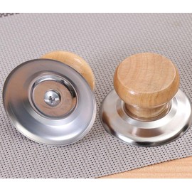 2 Pieces Wooden Pot Lid Knob Universal Pot Lid Cover Knob Handle Cookware Anti Scalding Pan Lid Replacement Wooden Knob Universal Replacement Pot Grip Knob 2.25" Stainless Steel Base