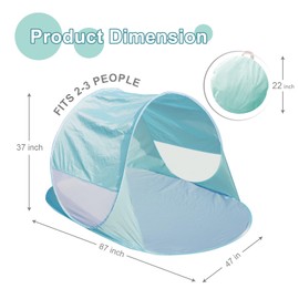 Action Air UPF 50+ Pop Up Beach Tent for 2-3 People, Instant Sun Shelter with 360°Ventilation, Water-Resistant Canopy, Lightweight & Portable Sun Shade for Beach, Camping, Sports (Green)