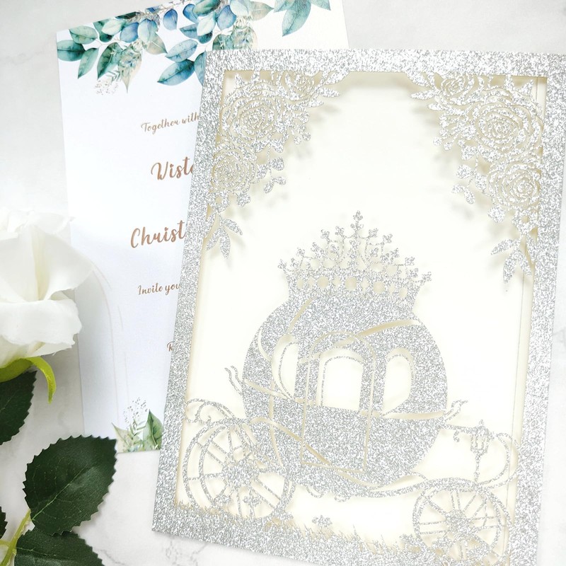 JOACHUUY 20PCS Princess Carriage quinceanera invitations,15 year,sweet 16 invitations,1 birthday