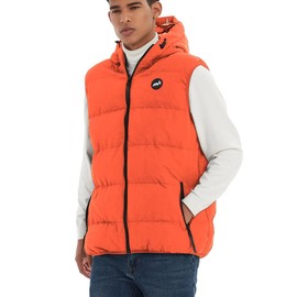 MADHERO Men's Puffer Vest with Hood Water-Resistant Winter Puffy Vests Outerwear Orange Size L