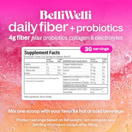 Belli Welli Suplemento Diario De Fibra En Polvo Sin Sabor Con Colgeno, Probiticos Y Electrolitos  Favorece La Salud Digestiva, El Equilibrio...       