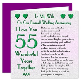 My Wife 55th Wedding Anniversary Card - On Our Emerald Anniversary - 55 Years - Sentimental Verse I Love You