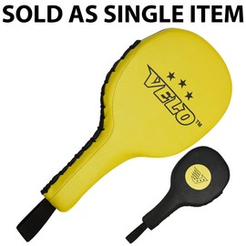 VELO. Taekwondo Kick Pad Microfiber Leather Double Kicking Durable Strike Pads Kickboxing Training Combat Sports Karate Target (Yellow-Black, Pair)