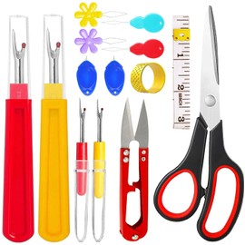 14 Pcs Sewing Seam Rippers, 2 Big and 2 Small Handy Stitch Ripper Sewing Tools with Embroidery Removal Tool, Tape Measure, Needle Threaders, Thimbles for Sewing Crafting Thread Removin