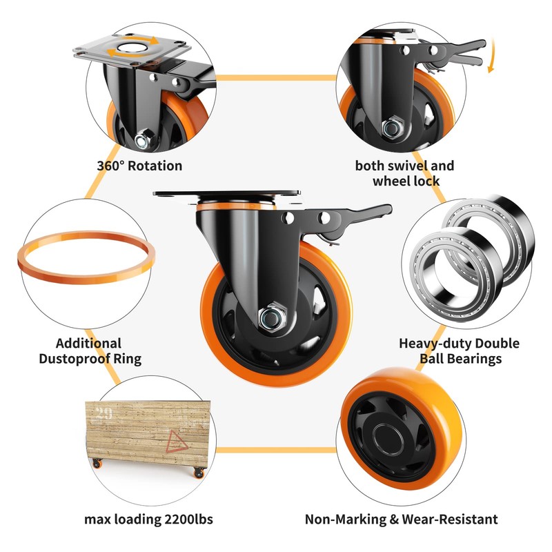 3 Inch Caster Wheels, Casters Set of 4, Heavy Duty