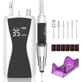 Kredioo Professional Electric Nail Files Rechargeable 35000RPM Portable Nail Drill Machine for Gel Nail Acrylic Nails E File Kit Manicure and Pedicure Set with Pause Button, 36W, Black