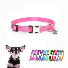 Puppy Collar with Bell, Reflective Nylon Metal Buckle Cat Collar with Bells for XS Tiny Pet Dogs Girl Kitten Boy Small Animal, Pink X-Small