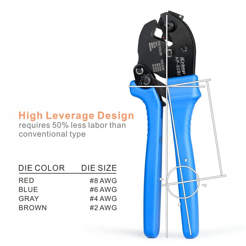 iCrimp AP-50BI Battery Cable Ring Terminal Crimper for 8, 6,