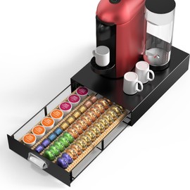 KES Adjustable Metal Coffee Pod Holder Drawer Fit All Pods Size, Heavy Duty Coffee Pod Organizer for Nespresso Vertuo, K-cup, Nespresso Origin Capsules, 40/52Pcs Capacity, Matte Black, KCPH502-BK