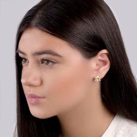 HENRYKA Daffodil Flower Stud Earrings 925 Sterling Silver & Baltic Amber | Welsh Gifts | Floral Jewellery | Bridesmaid's Accessories
