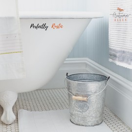 Autumn Alley Rustic Farmhouse Bathroom Trash Can - Country Style Galvanized Trash Can Bucket with Wooden Handle for Rustic Bathroom, Bedroom, Kitchen, Office, Vintage Metal Wastebasket, 2 Gal.