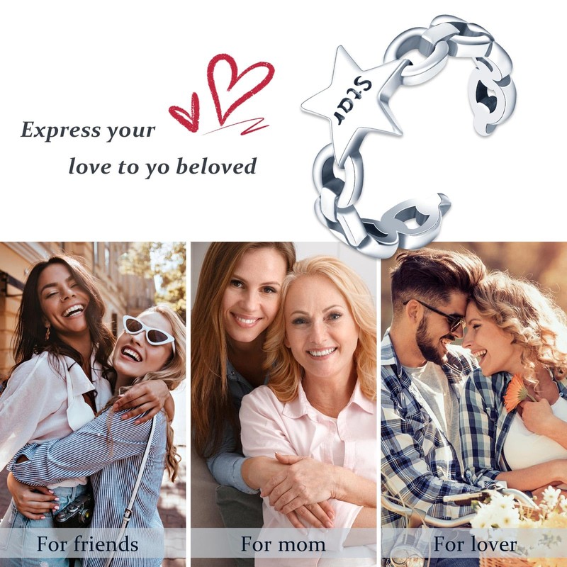 VIKILEE Women's Rings S925 Sterling Silver Rings with Letter "Star"