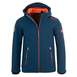 Trollkids Trollfjord children's softshell jacket (Trollfjord) - Mystical Blue/Orange Plain, size: 104