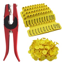 Cattle Ear Tags Numbered 001-100 with Pliers, Plastic Livestock Animal Ear Tag for Cows Goats Sheep Pigs Animal Identification Earring Tagger (Yellow)