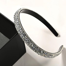 Sparkly Rhinestone Headbands for Women Silver Headband Crystal Glitter Diamond Hairband for Wedding Birthday Disco Princess Costume Party Hair Accessories for Women Girls