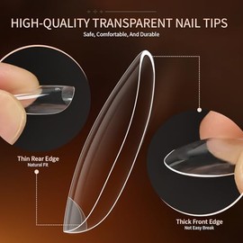 JODSONE Puntas de uñas almendradas 224 piezas Puntas de uñas de gel suave Uñas postizas acrílicas preformadas Cobertura completa Transparente Gelly Pu