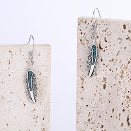 PCTJYFU Feather Dangle Earrings 925 Sterling Silver Turquoise Feather Earrings Native American Jewelry for Women Lady