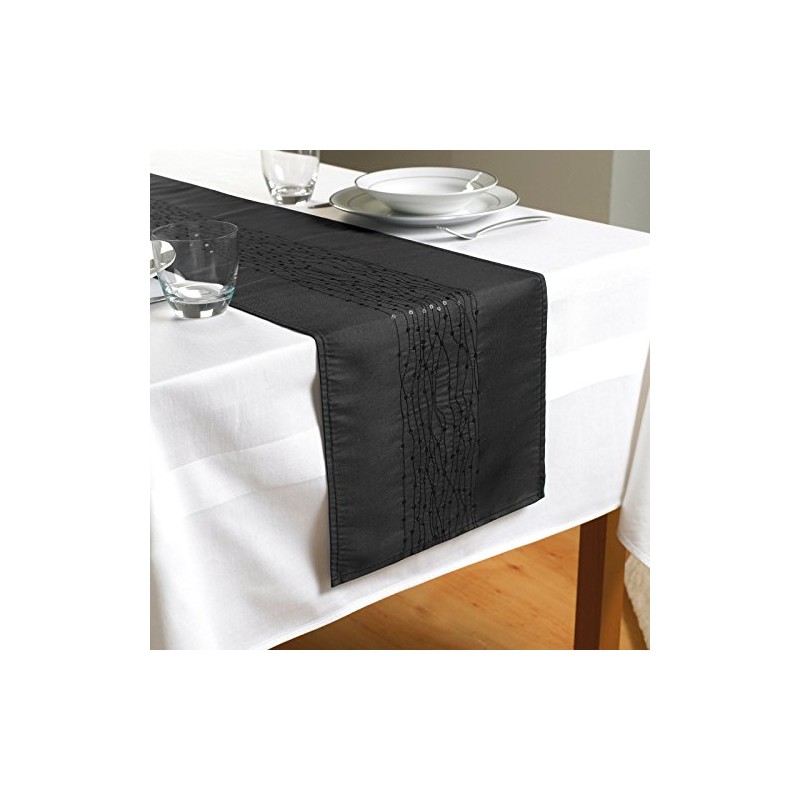 NEW Embroidered Taffeta Table Runner- Black- (TAB110498)