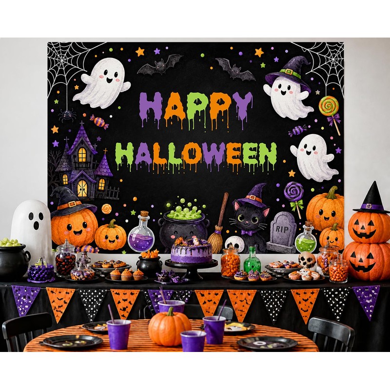 Happy Halloween Backdrop 7x5ft Spooky Ghost Kids Party Photo Banner