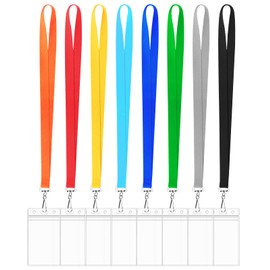 8 Pack Cruise Lanyard with Waterproof ID Card Holder, Colorful Solid Color Durable Badge Card and Carnival Sail (Assorted Rainbow 8 Colors)
