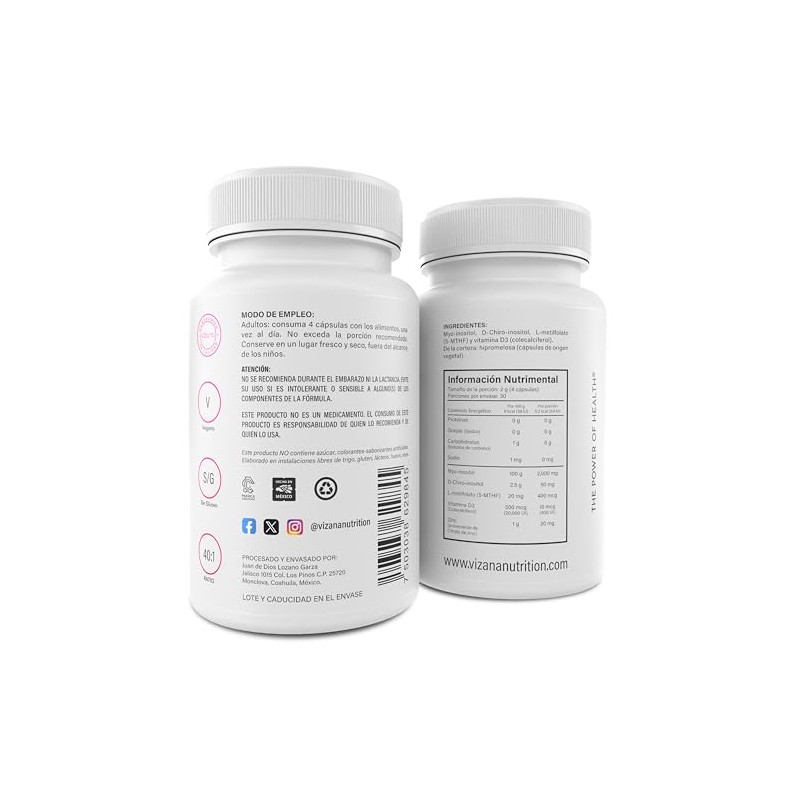 VIZANA NUTRITION Inositol Myo & D-chiro en Cápsulas HPMC Vegetarianas