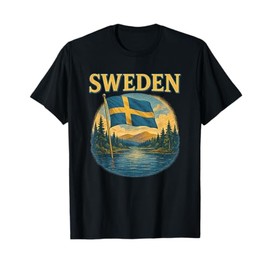Sweden Flag Lake Landscape Vintage Poster T-Shirt