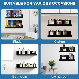 Rierousy Set of 2 Wall Shelves, Black, Acrylic Floating Shelf, Wall Without Drilling, Floating Shelf, Easy to Expand the Wall Space for Office, Bathroom, Kitchen, Bedroom Wall Shelf, Bathroom, Kitchen