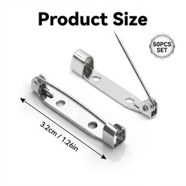 50 Pcs Silver Brooch Pins,32mm Safety Bar Pins with Locking Back