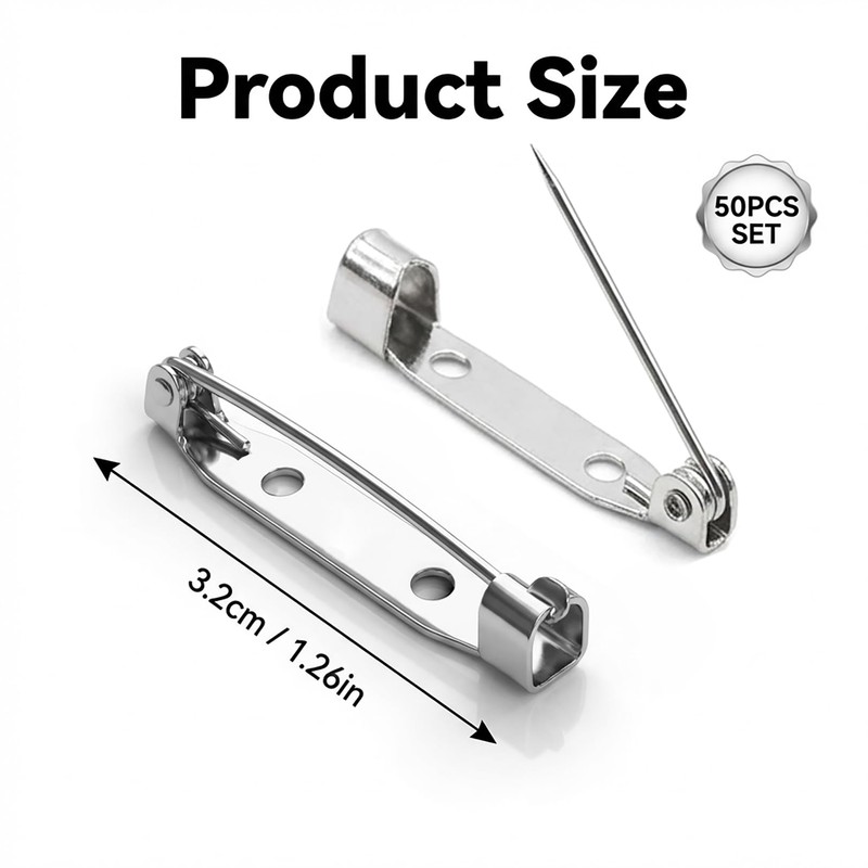 50 Pcs Silver Brooch Pins,32mm Safety Bar Pins with Locking
