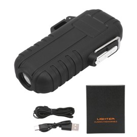 Outdoor Double Arc Electric Lighter Portable Waterproof Flashlight Lighter Charging Pulse Windproof Lighter Black