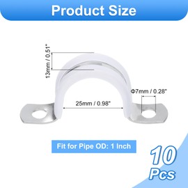 sourcing map 10 Pcs 1 Inch Rigid Pipe Strap, 2 Holes U Bracket Cable Clamp Hanger Conduit Clamps Tension Tube Clips for Fixing Pipe Cable, Silver