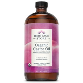 HERITAGE STORE Organic Castor Oil - Glass Bottle - Nourishing Treatment for Hair and Skin - Hair Oil, Eyelash Serum for Eyelashes, Brows, Castor Packs - Cold Pressed, Hexane Free, Vegan 32oz