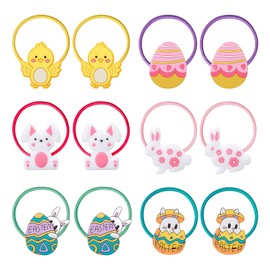 12PCS Easter Hair Ties for Girls Rabbit Hair Tie Baby Toddler Hair Bands Cartoon Small Bunny Chick Easter Eggs Hair Scrunchie Colorful Ponytail Holders for Kids Cute No Damage Hair Accessories