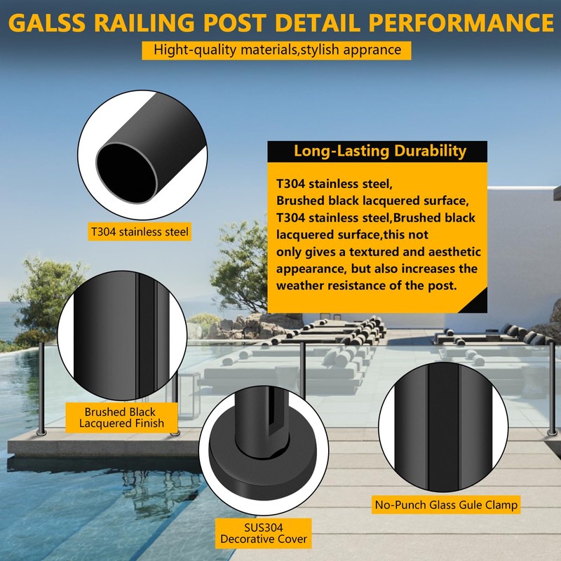 VoTwoofv Round Glass Railing 35.8",304 Stainless Steel Glass Balustrade Post