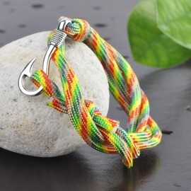 Unendlich U Punk Fishing Hook Women's Men's Charm Bracelet Braided Nylon Rope Alloy Wrap Bracelet Multilayer Bangle Multicoloured, Fabric, Without Stone