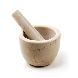 RSVP International Beige Marble Mortar & Pestle, 3 Ounce | Grind Spices, Powder Pesto, Mash Herbs, Crush Pills | Unique Marble Design