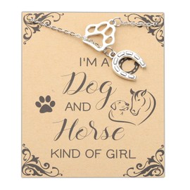 PLITI Dog Lover Gift Horse Riding Gift I'm A Dog And Horse Kind Of Girl Paw Print Horseshoe Necklace For Cowgirl (Dog Horse Girl Y necCA)
