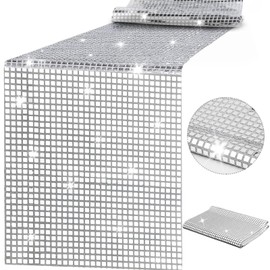 12 x 108 Inches Disco Party Table Runner Mirror Silver Table Cover 70s Disco Dance Party Birthday Party Supplies 80s Hip Hop Party Decoration and Supplies for Table (PD04-1)