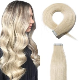 14" Tape in Hair Extensions Human Hair [2g*20pcs] #60 Platinum Blonde 100% Remy Real (40g)