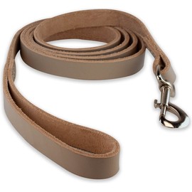 Leather Dog Lead 180 cm – Hand‑Stitched Light Grey Full‑Grain Leather, Extra Length, Silver Clip, Padded Handle, Soft Walking & Training Dog Leash