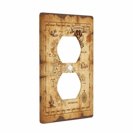 Haciadan Treasure Map Outlet Covers Wall Plate Pirate Sailboat Compass Ruined Old Parchment Decorative Light Switch Cover Duplex Outlet Cover for Bedroom Kitchen Home