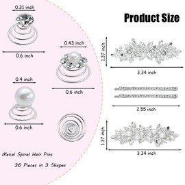 40 Pieces Rhinesetones Hair Clips, Include 4 Piece Crystal Hair Pins and 36 Pieces Spiral Hair Gems, Swirl Diamond Pearl Hairpins Flower Sparkling Hair Accessories for Wedding,brides, Party, Prom
