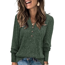 Womens Sweaters Fashion Tops 2025 Long Sleeve Pullover V Neck Sweatshirt Casual Loose Soft Trendy Cute Clothes Shirts Green