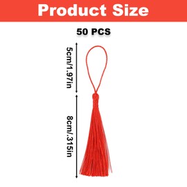 50PCS Silky Bookmark Tassels, Red Flossy Bookmark Tassels, Mini Tassel with Cord Loop for Jewelry Making Sewing DIY Craft Souvenirs Bookmarks Keychain Graduation Caps