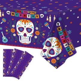 Wiooffen 3 Pieces Day of The Dead Tablecloth Dia De Los Muertos Tablecover Sugar Skull Colorful Marigolds Table Decorations Table Cover for Mexican Fiesta Birthday Party Supplies