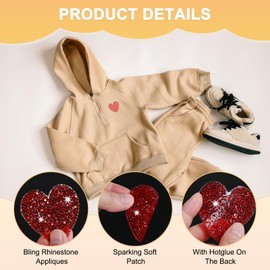 M METERXITY 6-Pack Rhinestone Heart Iron-on Patches 4.5cm Red Adhesive Appliques Rhinestone Glitters Heart Patches for DIY Crafts/Clothing Repairing/Shoes/Bag/Hat