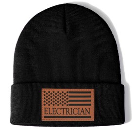 Electrician Beanie Hat Gifts for Men Electrician Leather American Flag Electrician Gifts for Dad Husband Birthday Electrician Students Graduation Gifts Funny Electrician Accessories