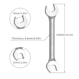 Skweawert 32mm x 36mm Double Open End Wrench Metric Cr-V Mirror Chrome Plating 310mm Length Open End Wrench for Dismounting Nut and Routine Repairs