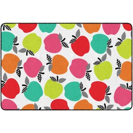 Flagship Carpets Schoolgirl Style Black White and Stylish Brights All Over Apples Classroom Area Rug for Indoor Classroom Learning or Kid Bedroom Educational Play Mat, 5'x7'6"